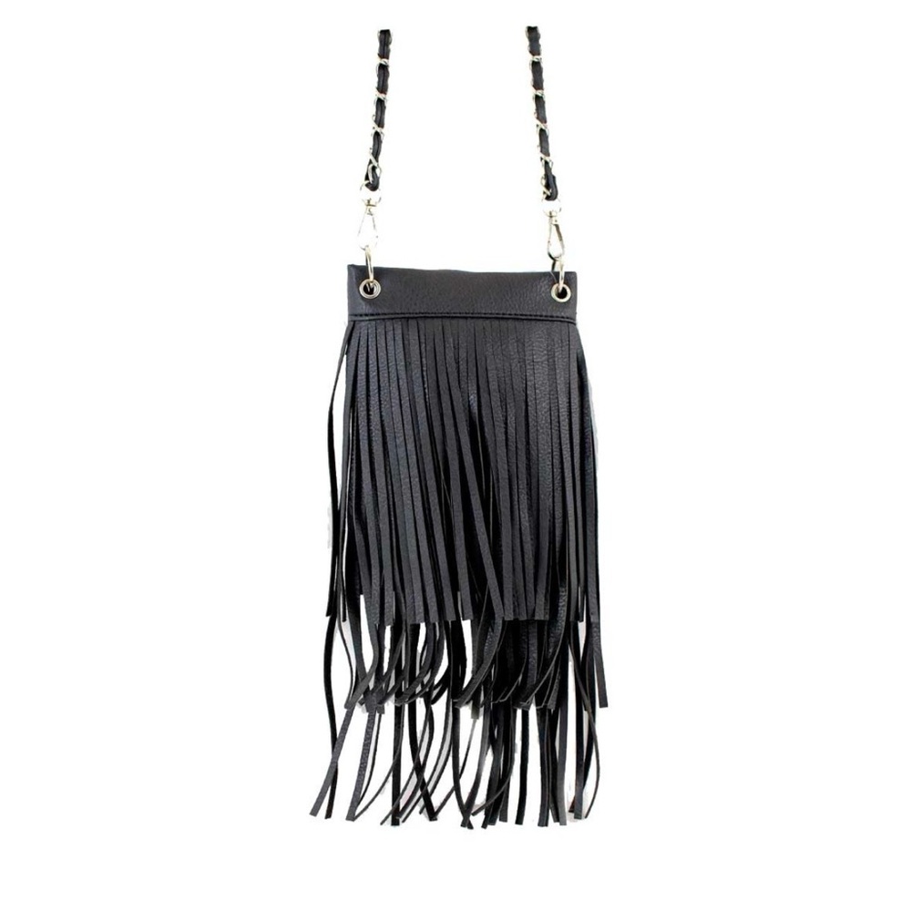 The Chic‎ bag, black fringe Crossbody bag purse with silver hardware